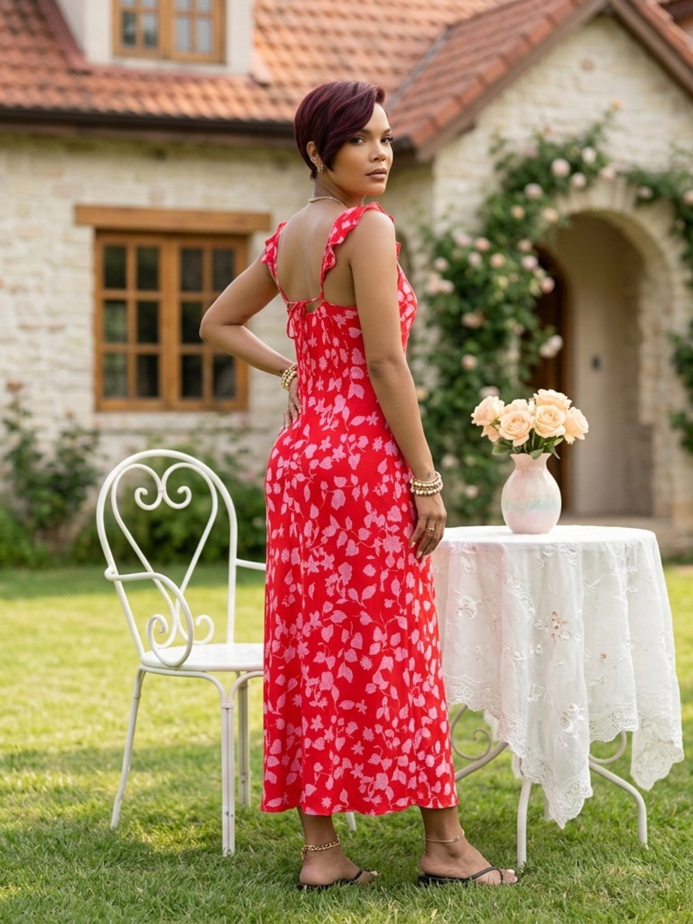 MNG (Mango) Red & Pink Floral Sundress☑️ - Picture 4 of 9